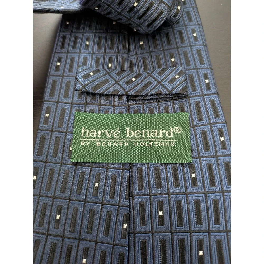 Harve Benard Blue Geometric Patterned Pure Silk Tie Necktie‎ 58